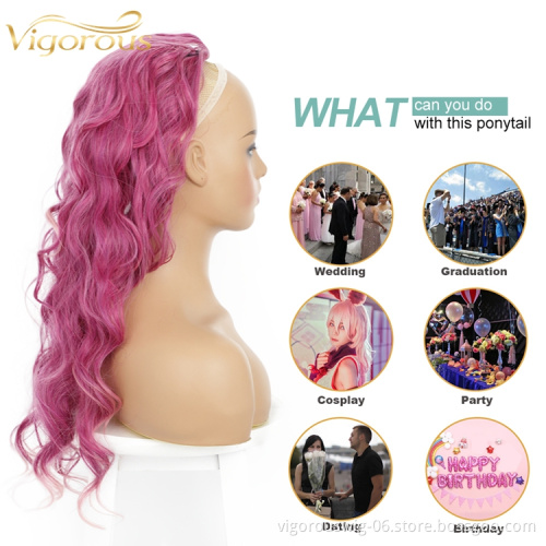 Vigorous Curly Accessories Wrap Around Drawstring Synthetic Wavy Clip On Long Magic Paste Ponytail Hair Extensions